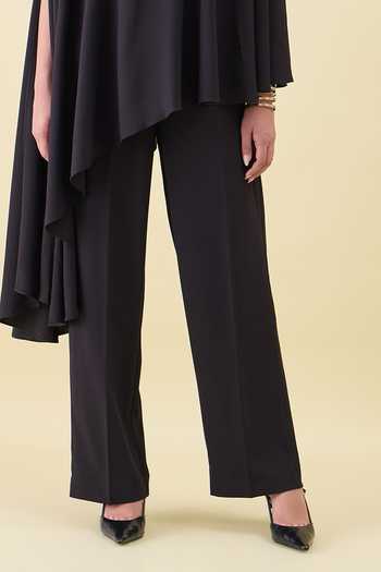 Buy_Aakaar_Black Crepe Mandarin Collar Asymmetric Kurta And Pant Set _Online_at_Aza_Fashions