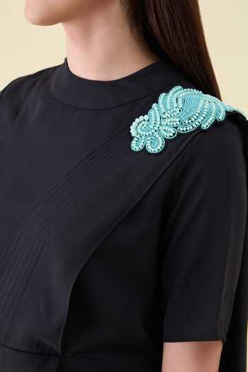Aakaar_Black Crepe Mandarin Collar Metallic Embellished Moss Dress _at_Aza_Fashions