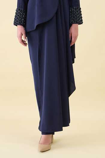 Aakaar_Navy Crepe Moss Blazer And Pant Set _Online_at_Aza_Fashions