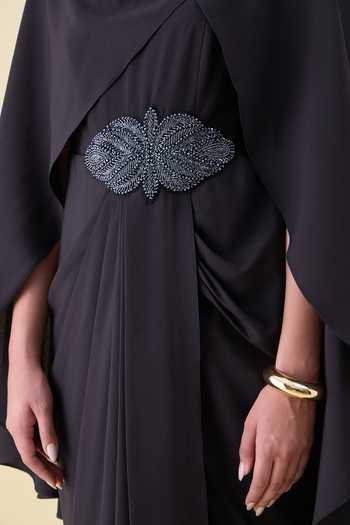 Shop_Aakaar_Black Crepe Boat Neck Crystal Applique Moss Dress _Online_at_Aza_Fashions