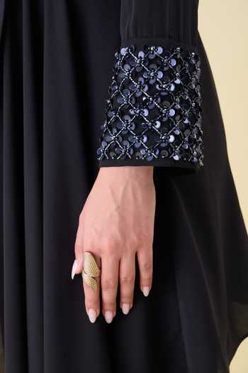 Aakaar_Black Crepe Crystal Applique Moss Blazer And Pant Set _Online_at_Aza_Fashions