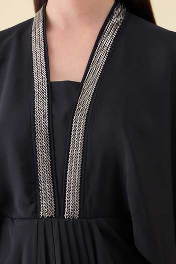 Shop_Aakaar_Black Silk, Crepe V-neck Metallic Embellished Dress _Online_at_Aza_Fashions