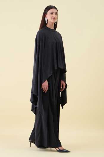 Buy_Aakaar_Black Crepe Solid Moss Kaftan And Pant Set _Online_at_Aza_Fashions