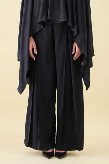 Shop_Aakaar_Black Crepe Solid Moss Kaftan And Pant Set _Online_at_Aza_Fashions