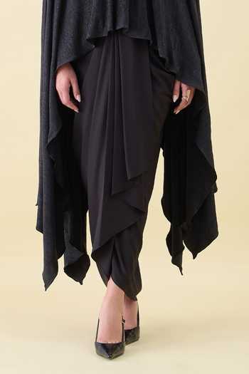 Shop_Aakaar_Black Crepe V-neck Solid Moss Kaftan And Skirt Set _Online_at_Aza_Fashions