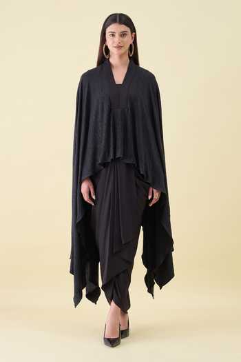 Aakaar Solid Moss Crepe Kaftan & Skirt Set 