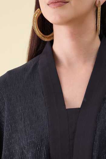 Aakaar_Black Crepe V-neck Solid Moss Kaftan And Skirt Set _at_Aza_Fashions