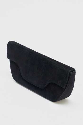 Perona_Black Daisy Fold-over Flap Velvet Clutch _Online_at_Aza_Fashions