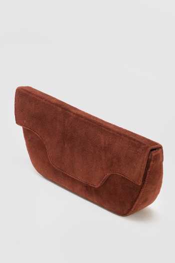 Perona_Brown Daisy Fold-over Velvet Flap Clutch _Online_at_Aza_Fashions