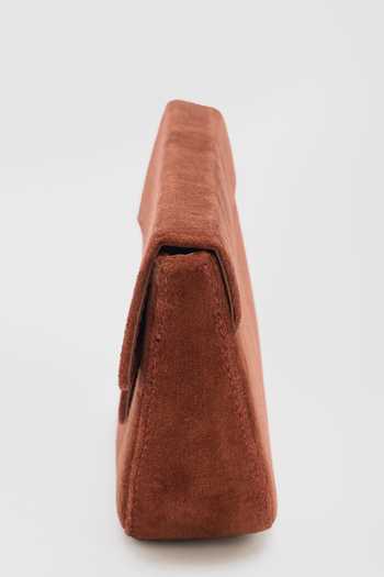 Buy_Perona_Brown Daisy Fold-over Velvet Flap Clutch _Online_at_Aza_Fashions
