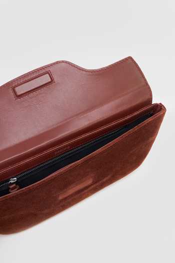 Perona_Brown Daisy Fold-over Velvet Flap Clutch _at_Aza_Fashions