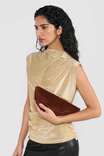 Buy_Perona_Brown Daisy Fold-over Velvet Flap Clutch 