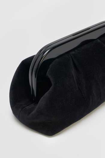 Buy_Perona_Black Aura Structured Frame Velvet Clutch _Online_at_Aza_Fashions
