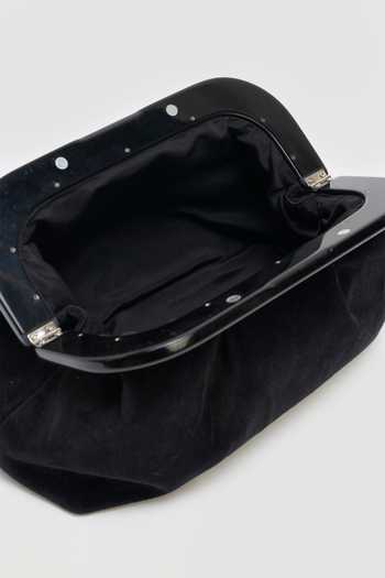 Shop_Perona_Black Aura Structured Frame Velvet Clutch _Online_at_Aza_Fashions