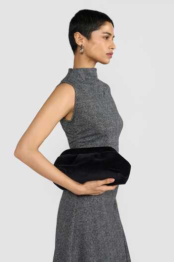 Perona_Black Aura Structured Frame Velvet Clutch _at_Aza_Fashions