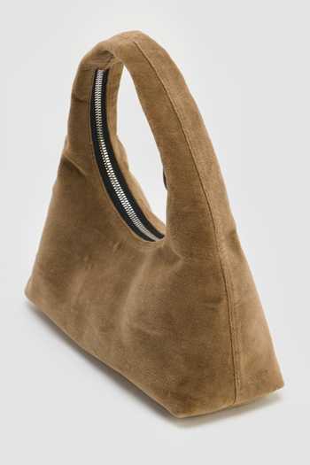 Buy_Perona_Beige Kathy Velvet Shoulder Bag _Online_at_Aza_Fashions