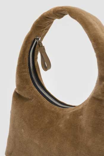 Perona_Beige Kathy Velvet Shoulder Bag _at_Aza_Fashions