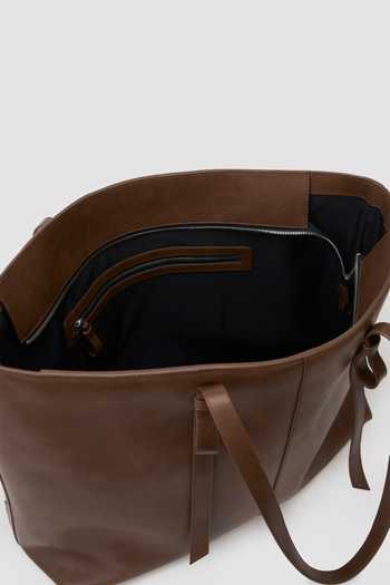 Perona_Brown Roma Trapezium Shaped Tote Bag _at_Aza_Fashions