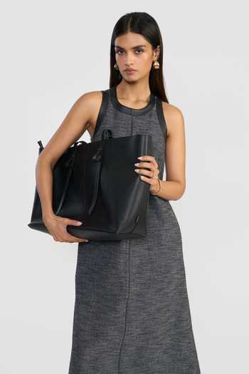 Buy_Perona_Black Roma Trapezium Shaped Tote Bag _Online_at_Aza_Fashions