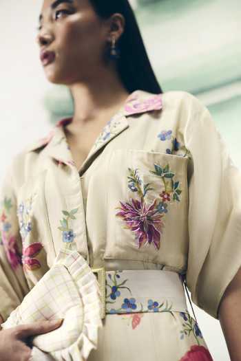 Buy_EASE_Ivory Floral Print Organza Silk Jumpsuit And Belt _Online_at_Aza_Fashions