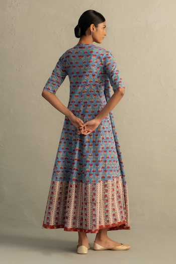 Charkhee Blue Hand Block Print Dress 
