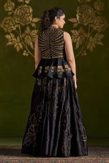 Almaari By Pooja Patel Roshali Embroidered Top & Lehenga Set 