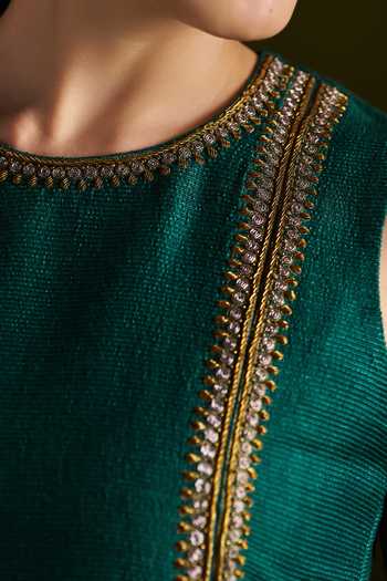 Buy_Almaari By Pooja Patel_Green Tussar, Silk Round Neck, Yes Roshmika Handmade Kurta Set 