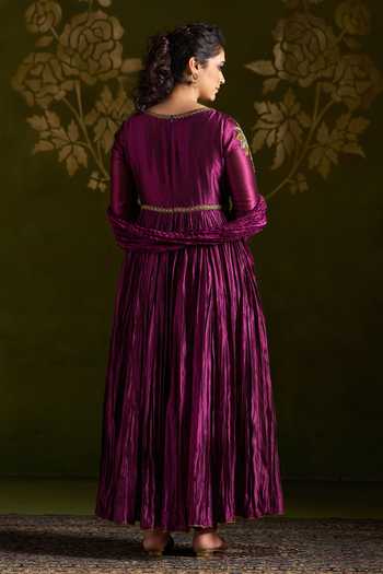 Almaari By Pooja Patel Rochira Zardozi Embroidered Silk Anarkali Set  