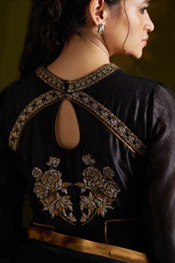 Shop_Almaari By Pooja Patel_Black Silk, Organza Roshini Anarkali Set 