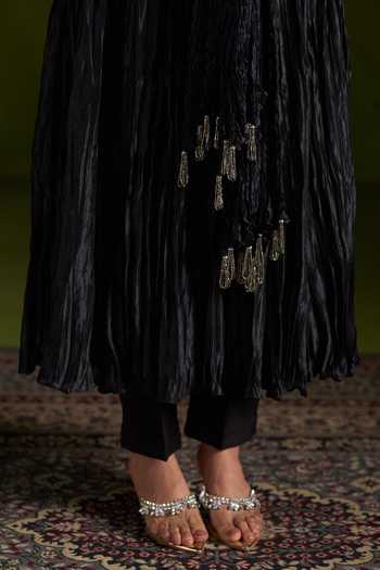 Shop_Almaari By Pooja Patel_Black Silk Round Neck Rohika Anarkali And Pant Set _Online_at_Aza_Fashions