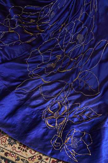 Almaari By Pooja Patel_Blue Silk, Organza High Neck Rohiniya Embroidered Lehenga Set _at_Aza_Fashions