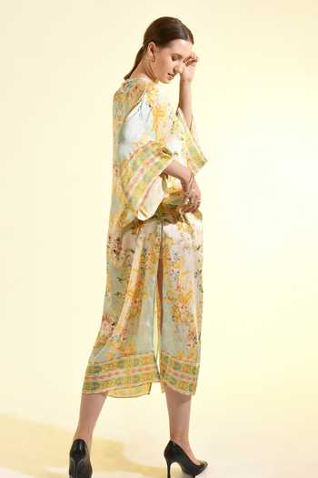 Bhanuni By Jyoti_Mint Viscose V-neck Madonna Printed Kaftan _at_Aza_Fashions