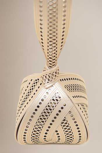 Ampm_Ivory Egret Laser Cut Bag _at_Aza_Fashions