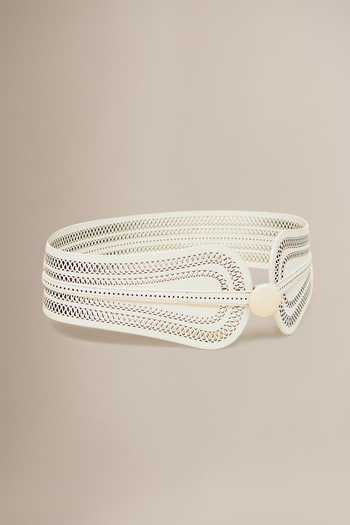 Ampm_Ivory Laser Cut Leather Belt _Online_at_Aza_Fashions