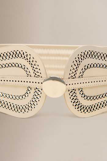 Buy_Ampm_Beige Baaz Laser-cut Belt _Online_at_Aza_Fashions