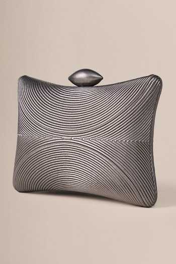 Ampm_Silver Reis Curving Coded Clutch _Online_at_Aza_Fashions