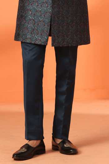 Buy_ZOOP MEN_Teal Jacquard, Rayon Sequin Embroidered Sherwani Set _Online_at_Aza_Fashions