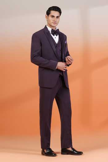 Buy ZOOP MEN Purple Silk, Satin, Jacquard Metallic Thread Embroidered Tuxedo Set Online at Aza Fashions Buy_ZOOP MEN_Purple Silk, Satin, Jacquard Metallic Thread Embroidered Tuxedo Set _Online_at_Aza_Fashions