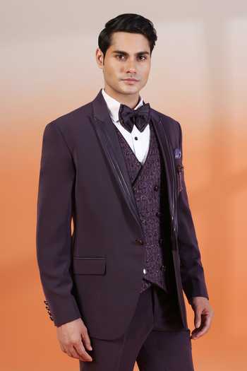 Shop ZOOP MEN Purple Silk, Satin, Jacquard Metallic Thread Embroidered Tuxedo Set Online at Aza Fashions Shop_ZOOP MEN_Purple Silk, Satin, Jacquard Metallic Thread Embroidered Tuxedo Set _Online_at_Aza_Fashions