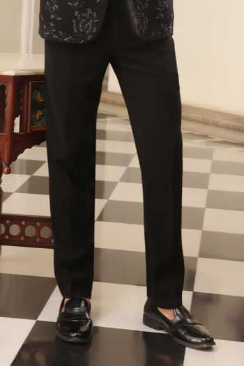 ZOOP MEN_Black Lycra Embroidery Hand Tuxedo Set _Online_at_Aza_Fashions