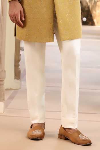ZOOP MEN_Green Velvet, Silk, Lycra, Polyester Thread Embroidered Sherwani Set _Online_at_Aza_Fashions