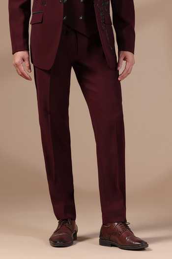 ZOOP MEN_Maroon Lycra Embroidery Hand Japanese Tuxedo Set _Online_at_Aza_Fashions