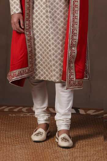 ZOOP MEN_Gold Jacquard, Silk, Cotton, Satin Embroidered Sherwani Set _Online_at_Aza_Fashions