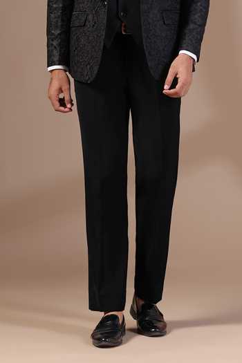 ZOOP MEN_Black Jacquard, Rayon Embroidery Thread Tuxedo Set _Online_at_Aza_Fashions