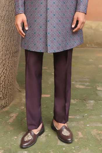 ZOOP MEN_Grey Jacquard, Cotton, Polyester, Silk Thread Embroidered Sherwani Set _Online_at_Aza_Fashions