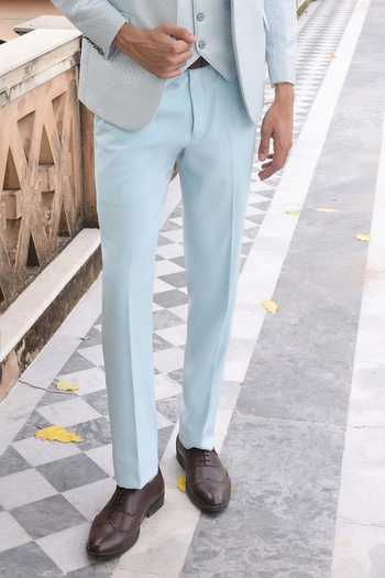 Buy_ZOOP MEN_Sky Blue Jacquard, Rayon Shawl Lapel Weaved Tuxedo Set _Online_at_Aza_Fashions