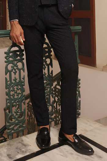 ZOOP MEN_Blue Jacquard Embroidery, Cut Work Hand Tuxedo Set _at_Aza_Fashions