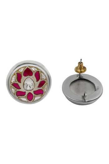 Sangeeta Boochra_Pink Floral Kundan Silver Stud Earrings _Online_at_Aza_Fashions