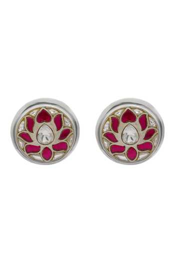 Sangeeta Boochra Floral Kundan Silver Stud Earrings 