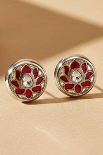 Sangeeta Boochra Floral Kundan Silver Stud Earrings 